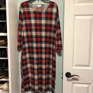 Plaid Midi Dress in Red and Blue